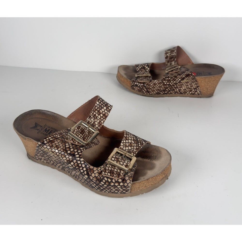 Mephisto Lenia Snake Print Cork Wedge Women's Sandals EU 38 US 7.5/8